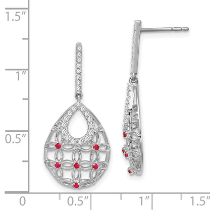 14k White Gold Ruby and Real Diamond Dangle Earrings