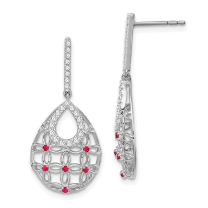 14k White Gold Ruby and Real Diamond Dangle Earrings