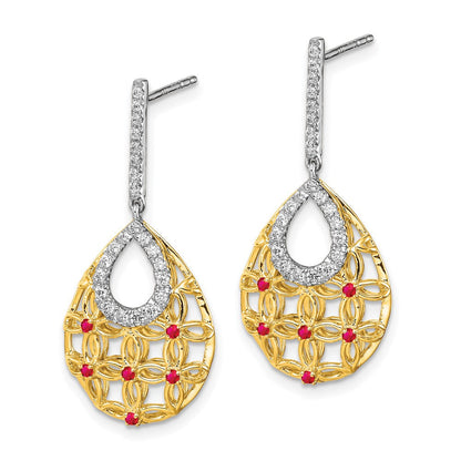 14k Yellow Gold Ruby and Real Diamond Dangle Earrings