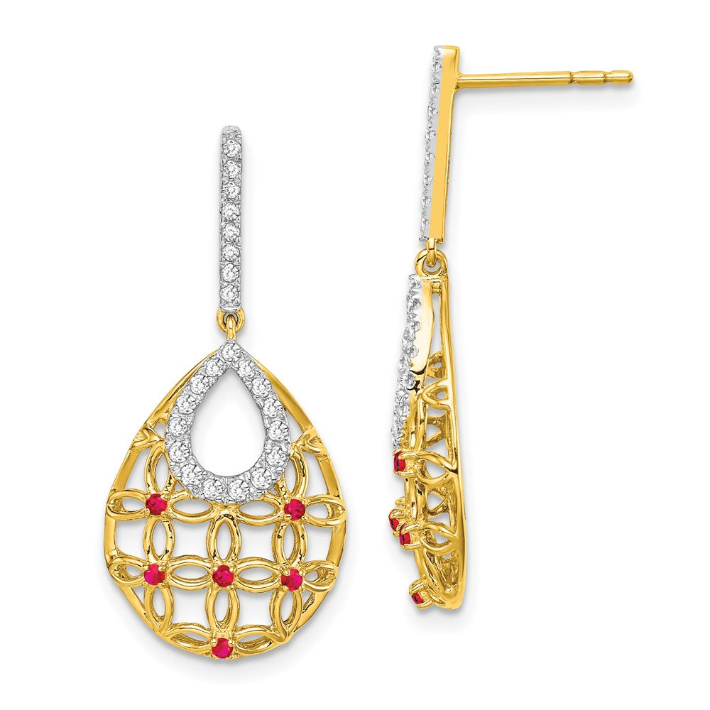14k Yellow Gold Ruby and Real Diamond Dangle Earrings