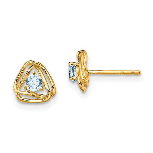 14k Yellow Gold Aquamarine Post Earrings