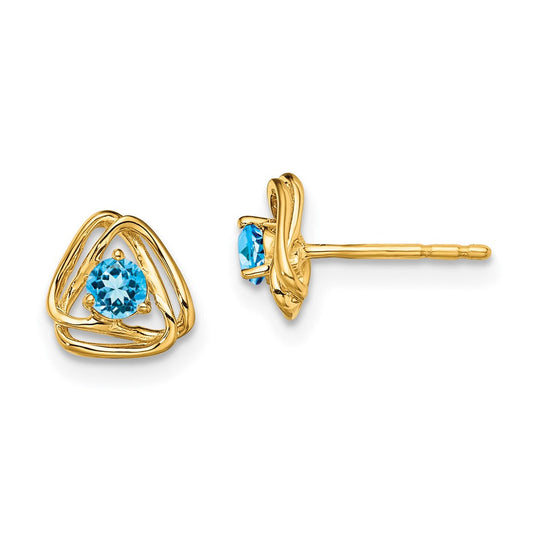 14k Yellow Gold Blue Topaz Post Earrings