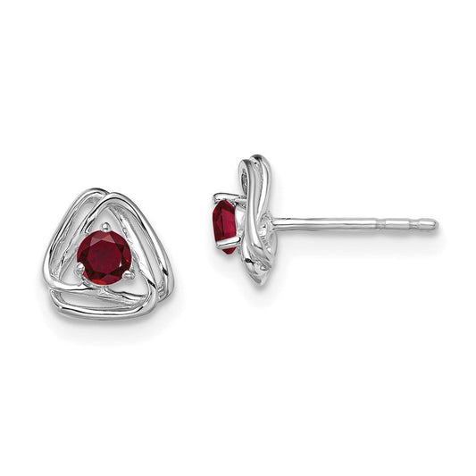 14k White Gold Created Ruby Post Earrings