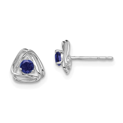 14k White Gold Created Sapphire Post Earrings