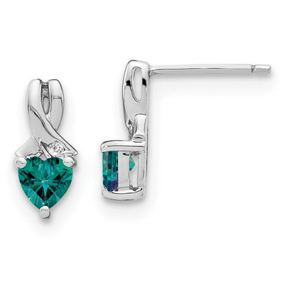 Sterling Silver Created Alexandrite and Real Diamond Earrings