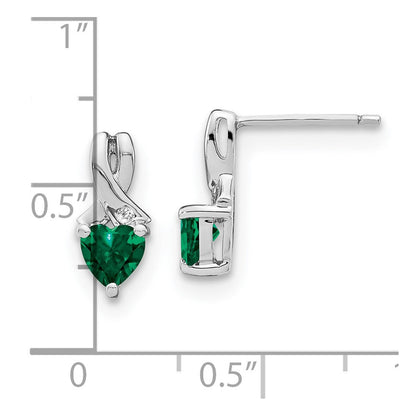 Sterling Silver Created Emerald and Real Diamond Earrings