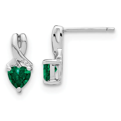 Sterling Silver Created Emerald and Real Diamond Earrings