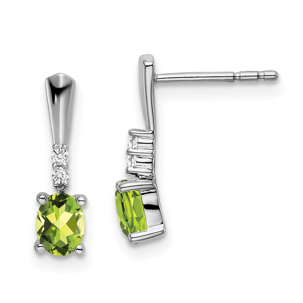 14k White Gold Oval Peridot and Real Diamond Dangle Earrings