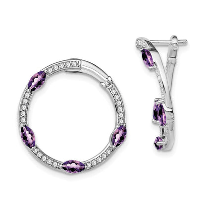 14k White Gold Amethyst and Real Diamond Hoop Earrings