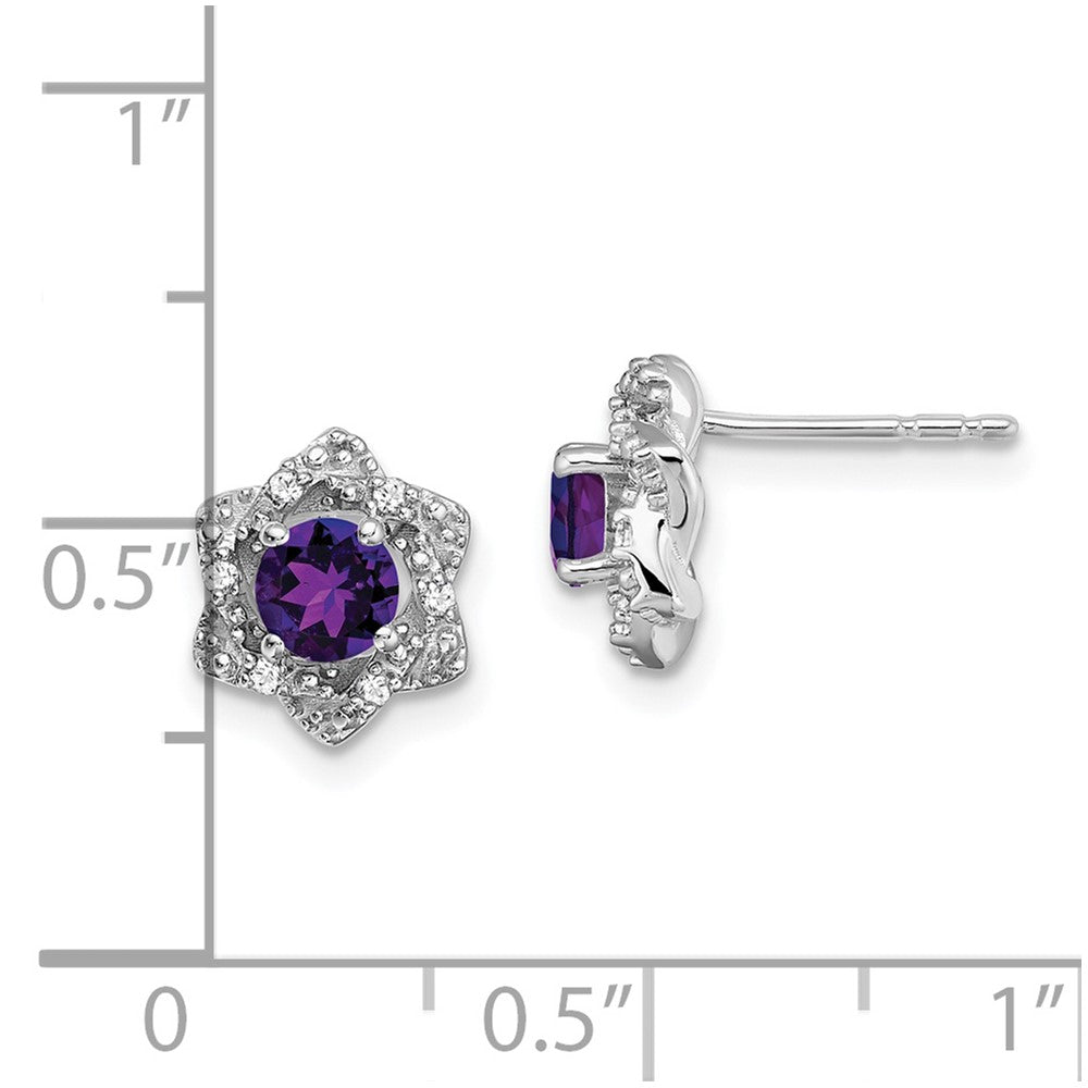 14k White Gold Amethyst and Real Diamond Post Earrings