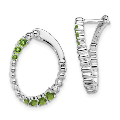 14k White Gold Peridot Oval Hoop Earrings