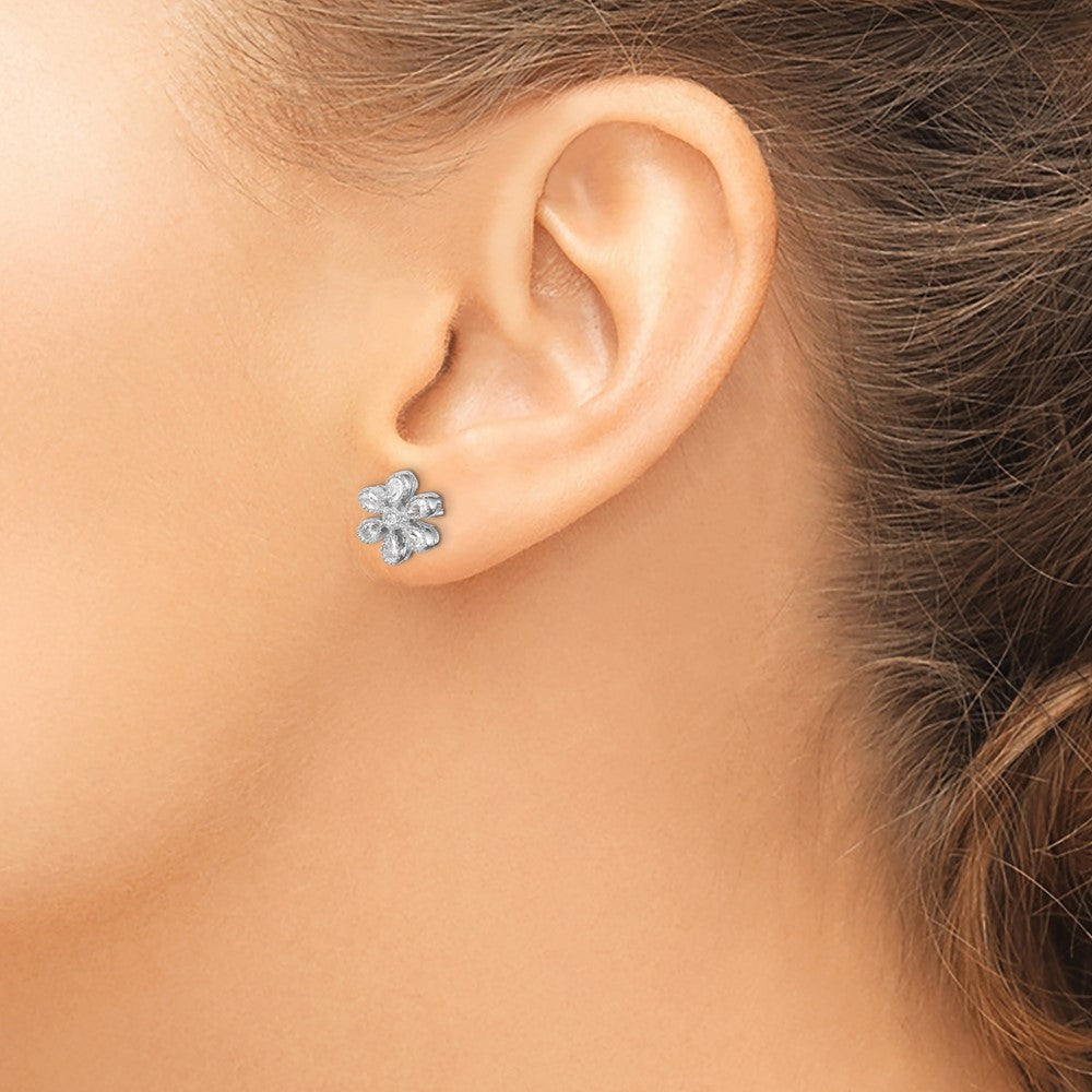 14k White Gold Floral Real Diamond Post Earrings