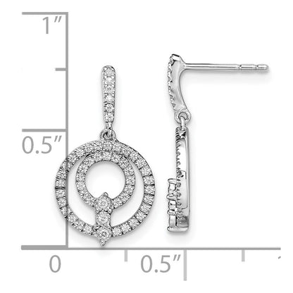 14k White Gold Circle Real Diamond Dangle Post Earrings