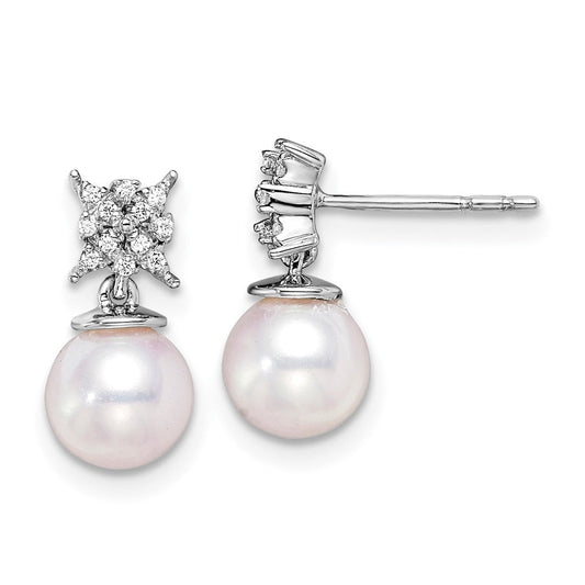 14k White Gold Freshwater Cultured Pearl u0026 Real Diamond Post Earrings