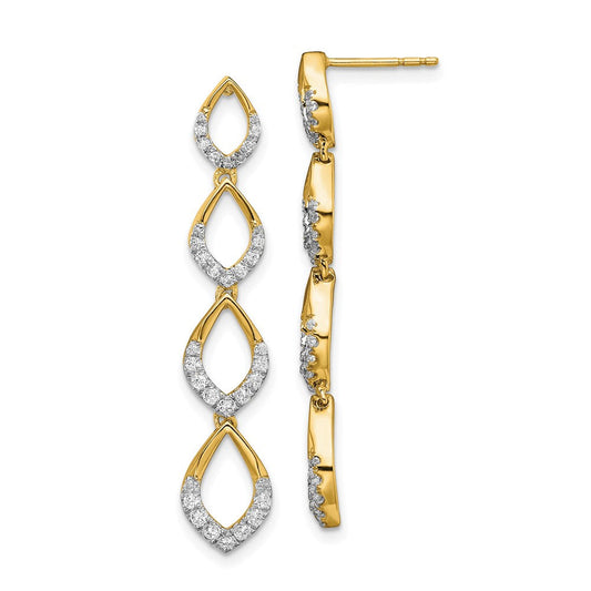 14k Yellow Gold Polished Dangle Real Diamond Post Earrings