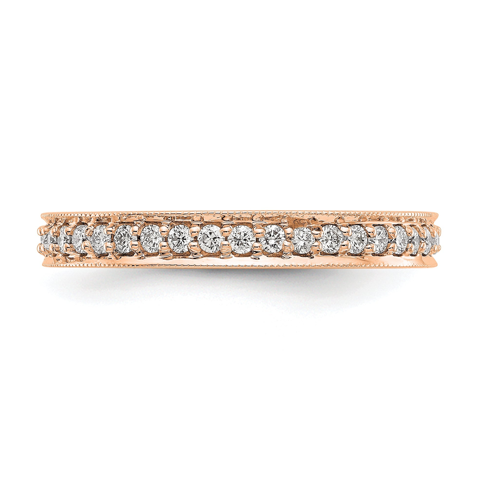 Solid Real 14k Rose Gold Polished Round 1/2 CT Vintage CZ Eternity Wedding Band Ring