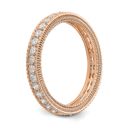 Solid Real 14k Rose Gold Polished 3/4CT Milgrain Edge CZ Eternity Wedding Band Ring