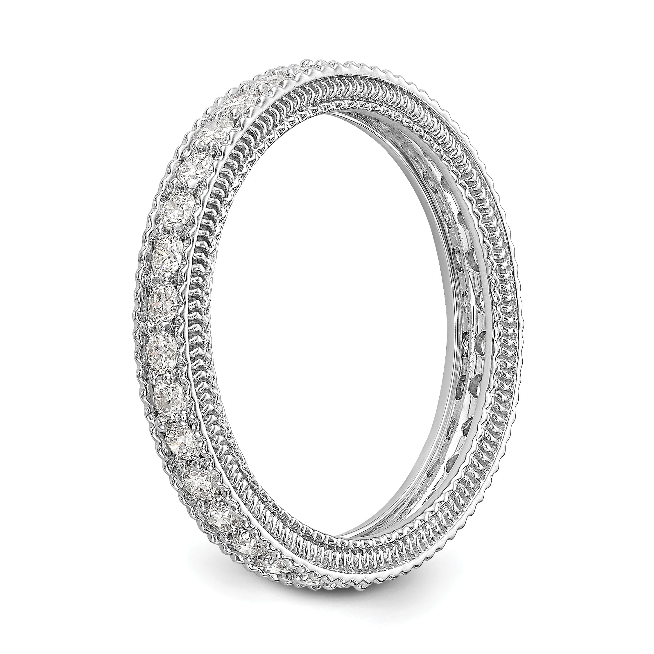 Solid Real 14k White Gold Polished 3/4CT Milgrain Edge CZ Eternity Wedding Band Ring