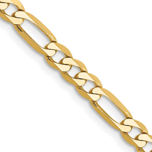 14K Yellow Gold 22 inch 4mm Flat Figaro with Lobster Clasp Chain Necklace