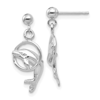 14k White Gold Dolphin Dangle Earrings