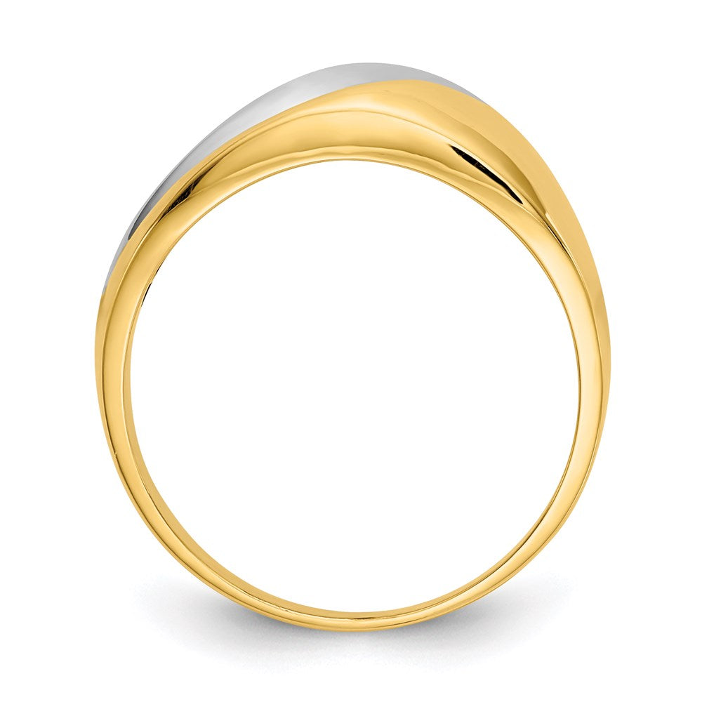 14k Yellow Gold w/Rhodium Polished Wave Ring