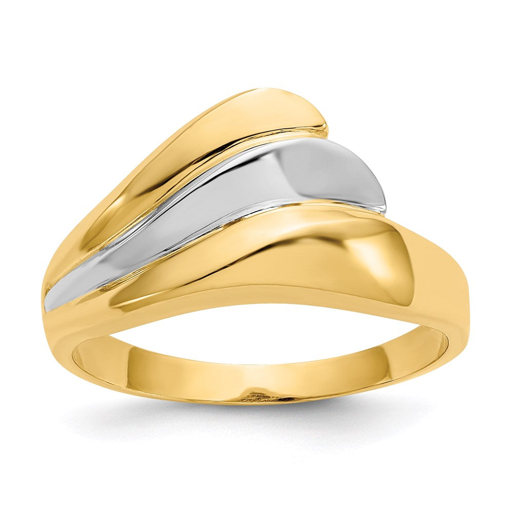 14k Yellow Gold w/Rhodium Polished Wave Ring