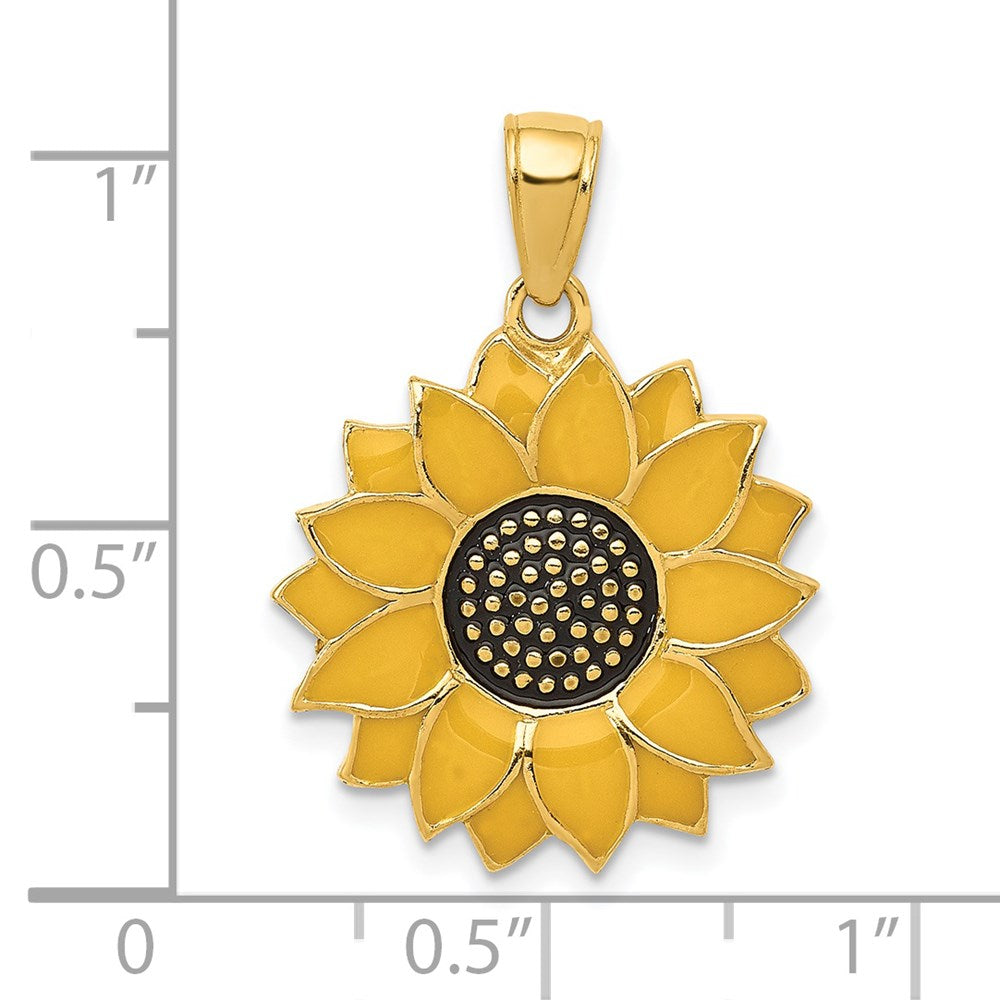 14k Yellow Gold Enameled Yellow Sunflower Pendant