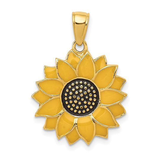 14k Yellow Gold Enameled Yellow Sunflower Pendant