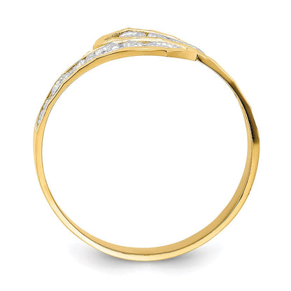 14k Yellow Gold w/Rhodium Diamond-Cut By-Pass Ring