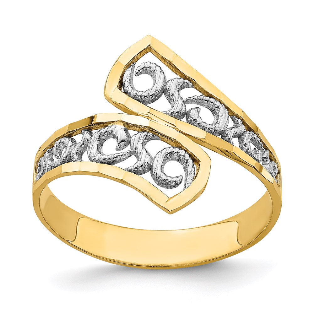14k Yellow Gold w/Rhodium Diamond-Cut By-Pass Ring