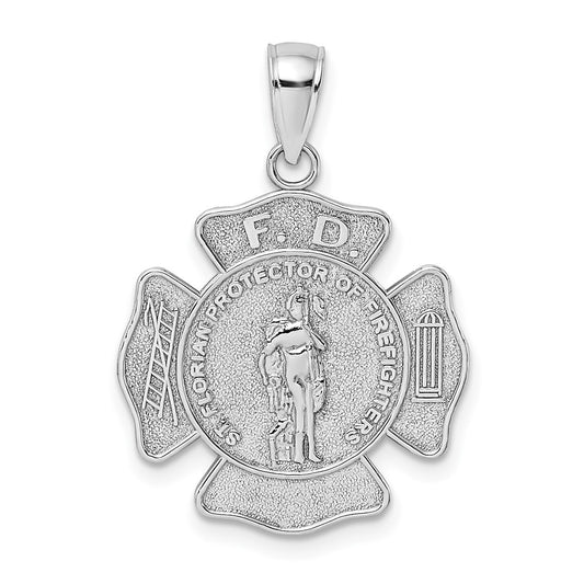 14k White Gold Fire Department FD St. Florian Badge Pendant