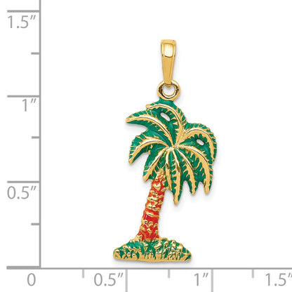 14k Yellow Gold Enameled Palm Tree Pendant
