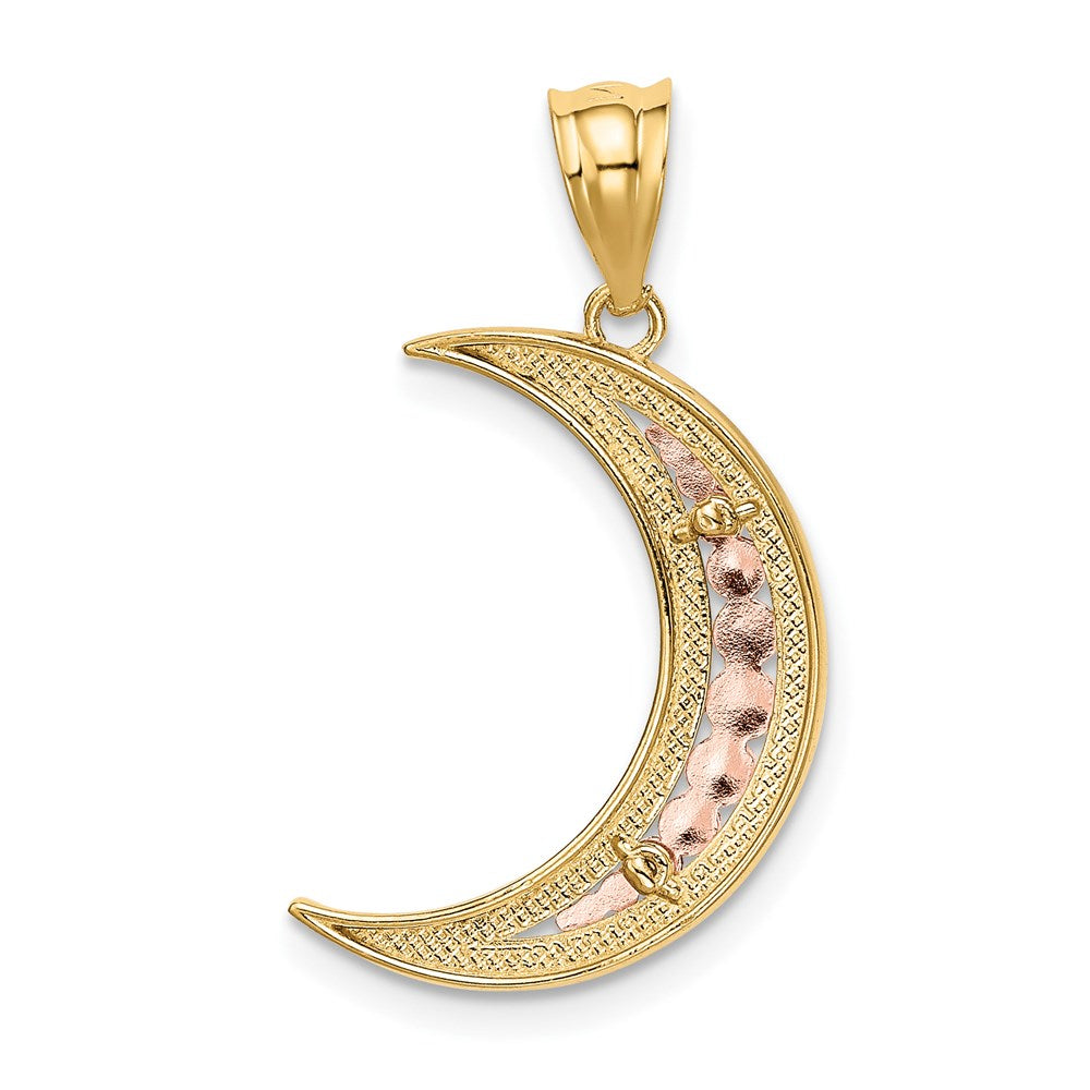 14k Two-tone Gold w/White Rhodium Diamond-cut Moon Pendant