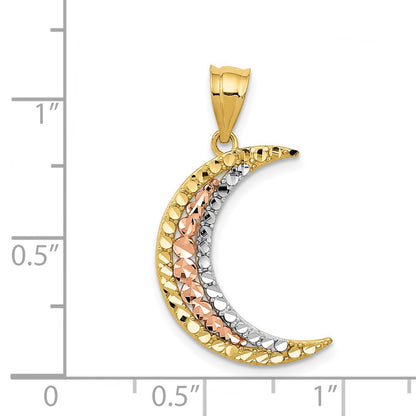 14k Two-tone Gold w/White Rhodium Diamond-cut Moon Pendant