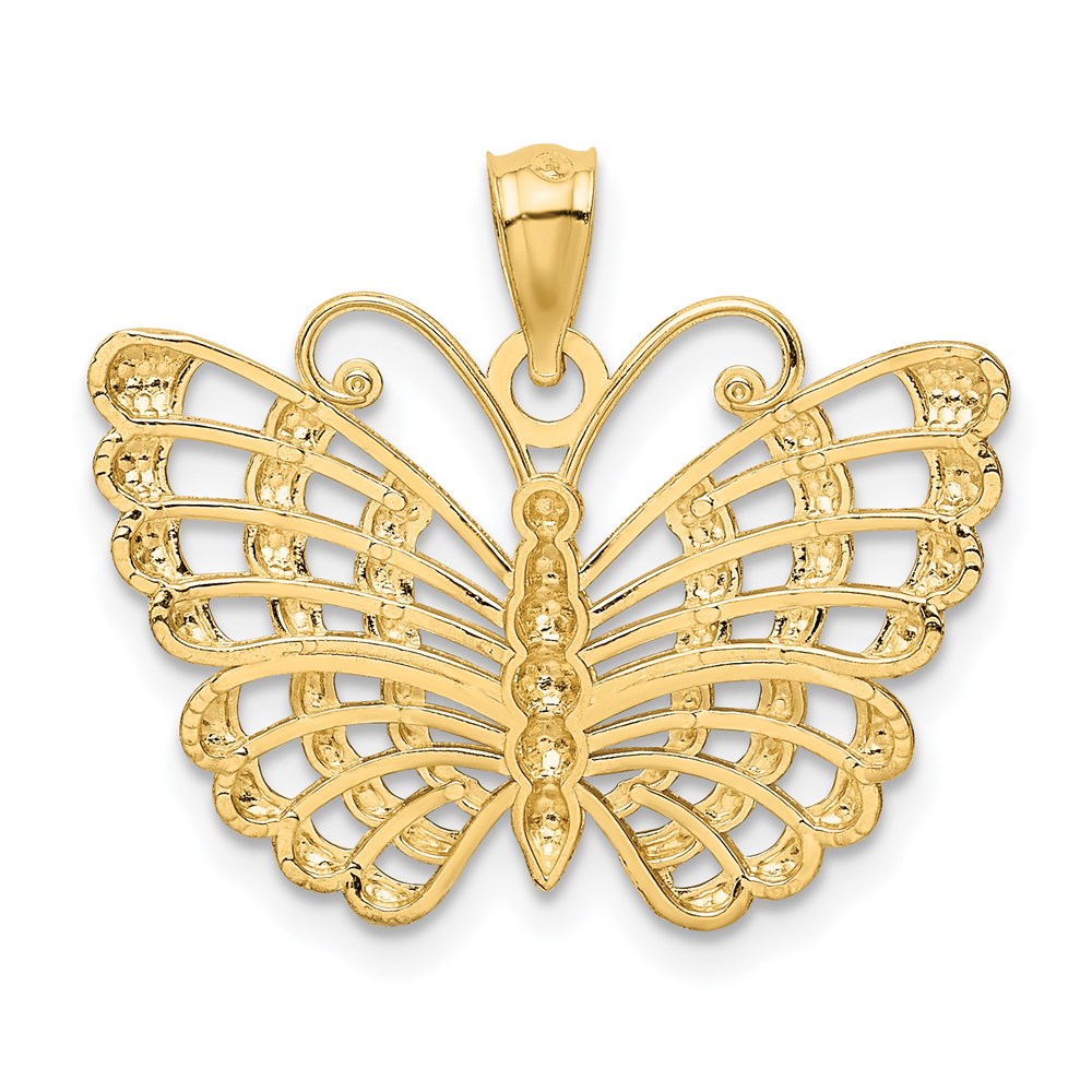 14k Yellow & Rhodium Gold and Rhodium Diamond-cut Butterfly Pendant
