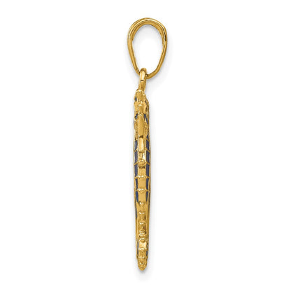 14k Yellow Gold 3-D Blue Enameled Seahorse Pendant