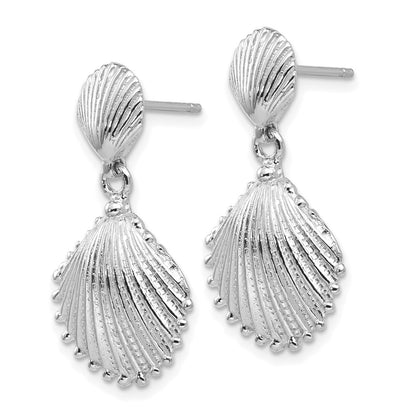 14k White Gold Scallop Shell Dangle Post Earrings
