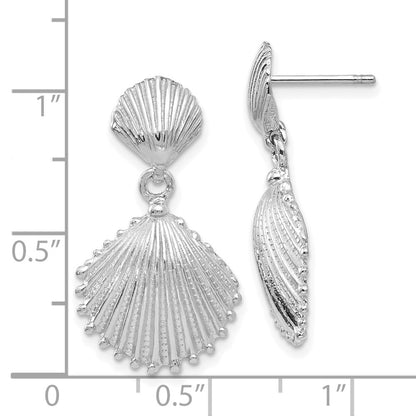 14k White Gold Scallop Shell Dangle Post Earrings