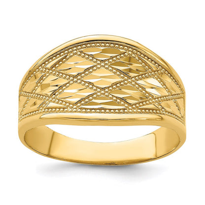 14K Yellow Gold Diamond-Cut Quilted Pattern Ring