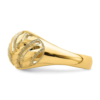 14K Yellow Gold Diamond-cut Striped Cut-Out Dome Ring