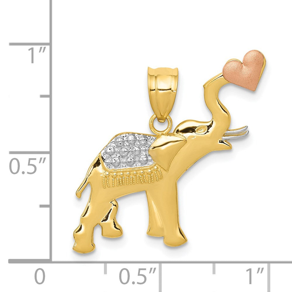 14k Two-tone Gold w/White Rhodium D/C Elephant w/Heart Pendant