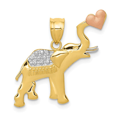 14k Two-tone Gold w/White Rhodium D/C Elephant w/Heart Pendant