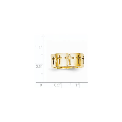 14K Yellow Gold Men's Cutout Crosses Ring