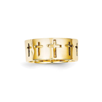 14K Yellow Gold Men's Cutout Crosses Ring