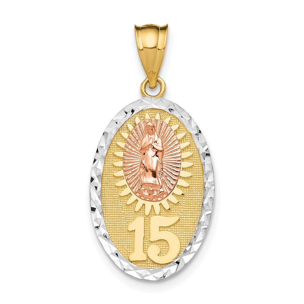14k Two-tone Gold w/White Rhodium Lady Guadalupe 15 Pendant