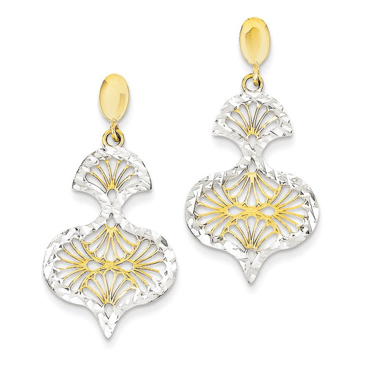 14k Yellow & Rhodium Gold & Rhodium Diamond-cut Dangle Post Earrings