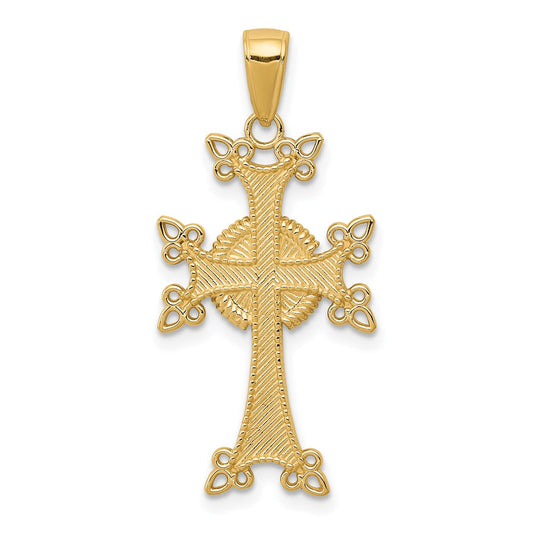 14k Yellow Gold Polished/Textured Armenian Cross Pendant