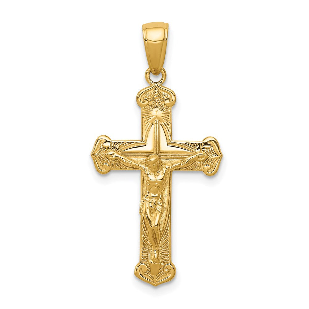 14k Yellow Gold Gold Polished Textured Crucifix Pendant