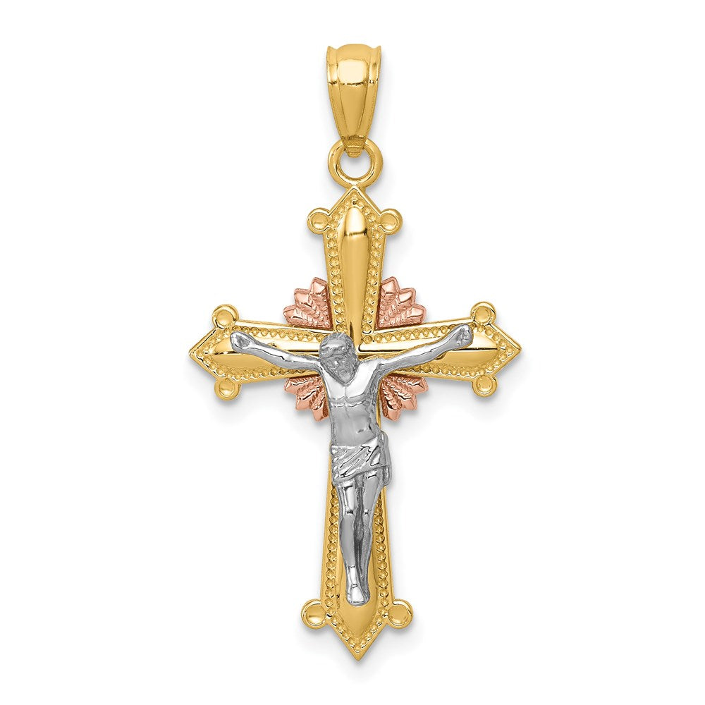 14k Tri-Color Gold Polished Crucifix Pendant