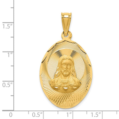14k Yellow Gold Polished D/C Sagrado Corazon Oval Pendant